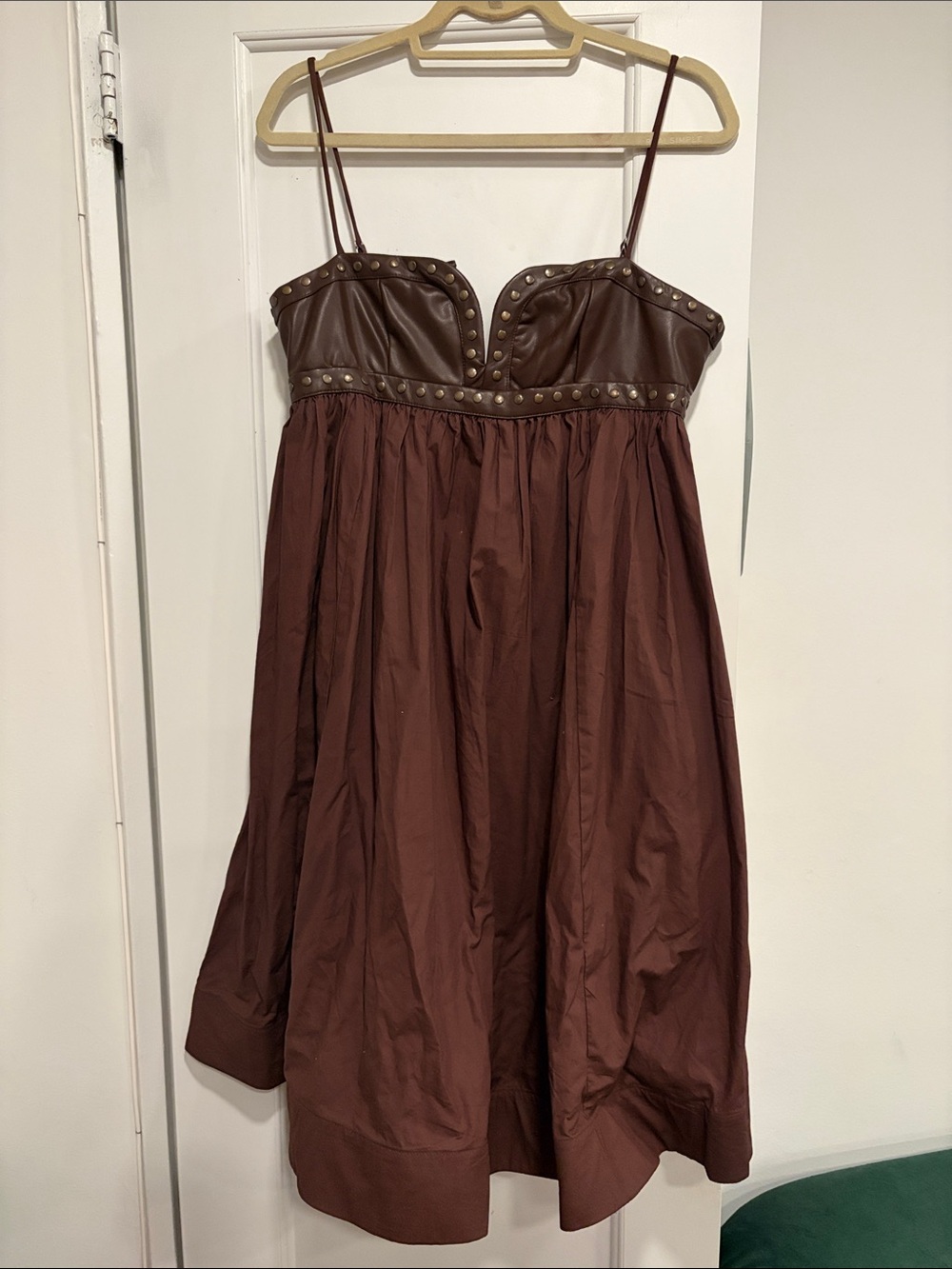 Maeve Brown Stud-Trim Slip Dress